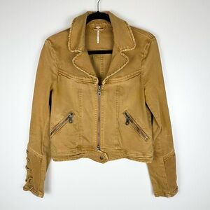 Free People Shrunken Vintage Twill Distressed Jacket